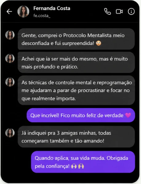 Conversa no Direct com Fernanda Costa sobre o Protocolo Mentalista
