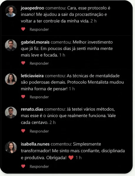 Comentários no Instagram sobre o Protocolo Mentalista